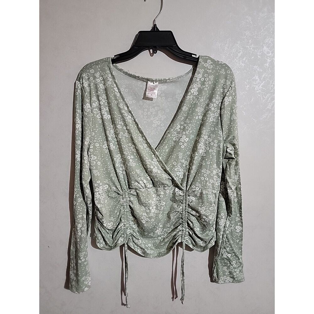 No Boundaries Crossover Front Drawstring Blouse Mint Green Floral sz XXL (19)